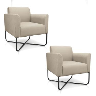Imagem de Kit 02 Poltronas Marisa Suede Bege Base X Industrial Preta