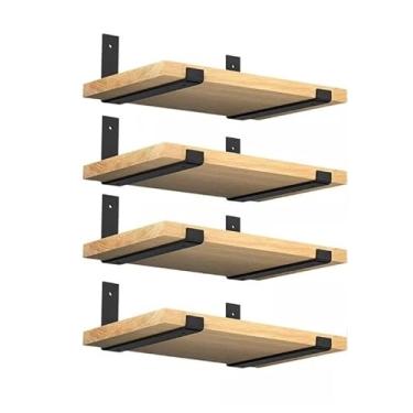 Imagem de Kit 6 Prateleiras Industriais com Suporte Mão Francesa Invertida – Prateleira de Madeira Pinus para Decoração (Com 4 prateleiras Natural 40cm)