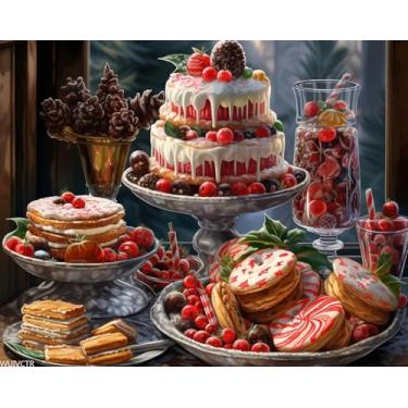 Imagem de WUIVCTR Kit de pintura por números para adultos, lanches de Natal, pintura a óleo digital abstrata moderna, cores e texturas exclusivas, 40 x 50 cm, sem moldura