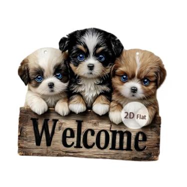 Imagem de KiBcsLic Placa de madeira de boas-vindas para pendurar, versátil, 2D, com corda, ideal para decoração de jardim, sala de aula, porta de entrada e escritório, Cachorro