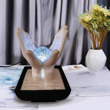 Imagem de Fonte de água interna, pequena fonte de água interna, recurso de água interna com cascata de mesa, fontes de mesa zen para decoração de mesa de escritório em casa, mini fontes de mesa (branco)