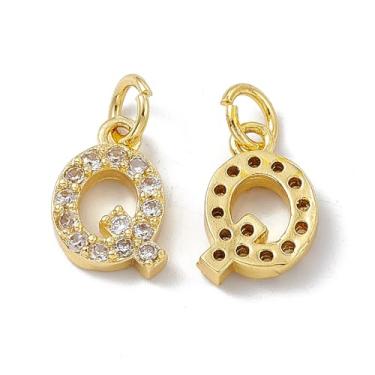 Imagem de Ipotkitt 5 peças de pingentes de letra Q de zircônia cúbica de latão dourado com anel de salto e letras do alfabeto para fazer joias faça você mesmo, pulseira, colar, brincos, artesanato