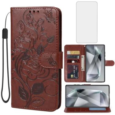 Imagem de Vavies Capa para Galaxy S25 Ultra/para Samsung S25Ultra SM-S938U Capa carteira com protetor de tela de vidro temperado, suporte para cartão de crédito de couro para Samsung Galaxy S25 Ultra marrom