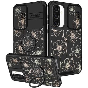 Imagem de Funermei Capa para celular Samsung Galaxy A36/A56 5G - Capa de telefone feminina bonita estética flor dourada design exclusivo com capa de câmera e suporte de anel Funda para Samsung A36/A56 5G