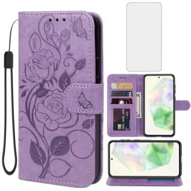 Imagem de Vavies Capa para Galaxy A56 5G Capa/Galaxy M56 Capa carteira com protetor de tela de vidro temperado, flor de couro flip suporte para cartão de crédito capa de telefone para Samsung Galaxy A56 5G roxo