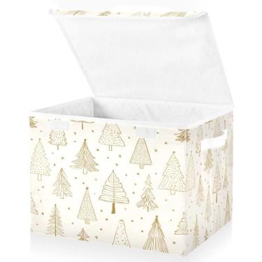 Imagem de Blueangle Caixas de armazenamento dobráveis 1 pacote, cestas de armazenamento de árvore de Natal de desenho animado com tampas e alça para casa quarto armário escritório (146)