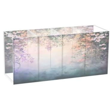 Imagem de SEHANY Porta-canetas de parede vintage de jardim para mesa, 4 compartimentos, porta-lápis de acrílico, organizador de pincéis de maquiagem, organizador de papelaria para escritório, casa