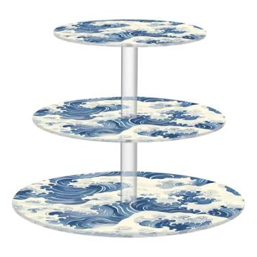 Imagem de Blueangle Suporte redondo de cupcake de 3 camadas – Torre de sobremesa acrílica japonesa, suporte de sobremesa em camadas antiderrapante para chá de bebê, aniversário, festa de casamento (534)