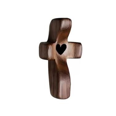 Imagem de LOAVER 6 peças cruz de madeira Fidget, Cross My Heart Encouragement Walnut Pocket Crosses Stress Relief for Christian Praying Religious Gifts