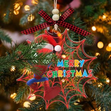 Imagem de Ornamento de acrílico de Natal para crianças de herói aranha - decoração de pendurar árvore de férias - desenho animado estilo aranha, presente de amigos incríveis para crianças - meninos - meninas