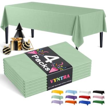 Imagem de Vyntra Toalhas de mesa descartáveis de plástico verde sálvia 137 x 262 cm, pacote com 4 – capas de mesa de festa para aniversário, casamento e chá de bebê – impermeável, à prova de derramamento, fácil