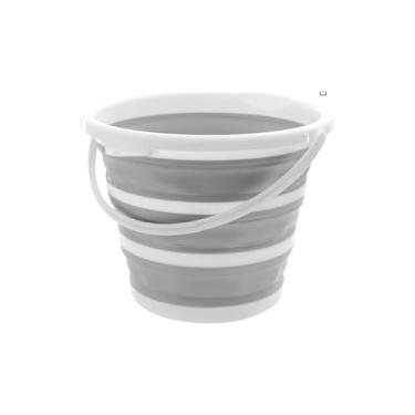Imagem de Balde Retrátil de Silicone, 10 Litros, Verde e Cinza, Plástico e Silicone, Dobrável, com Alça, para Uso Doméstico