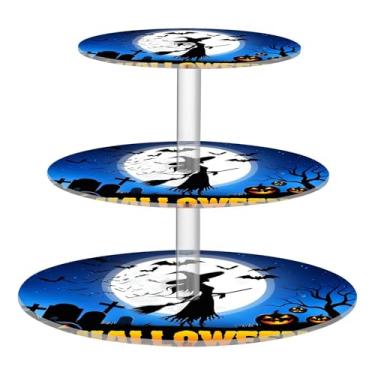 Imagem de CEBUGI Suporte de cupcake de 3 camadas, silhueta de bruxa, suporte redondo para bolo, torre, bandeja de servir em camadas de acrílico para chá, chá de bebê, casamento e mais
