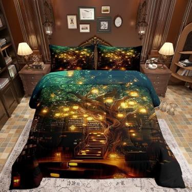 Imagem de Castle Fairy Conjunto de edredom solteiro, estilo mágico, misterioso, para decoração de quarto de meninos e meninas, 2 peças