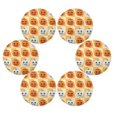 Imagem de Wassud Jogo americano conjunto de 6 tapetes de mesa redonda de tabuleiro de damas de abóboras para cozinha e jantar tapetes laváveis resistentes ao calor para decoração de mesa 39 cm