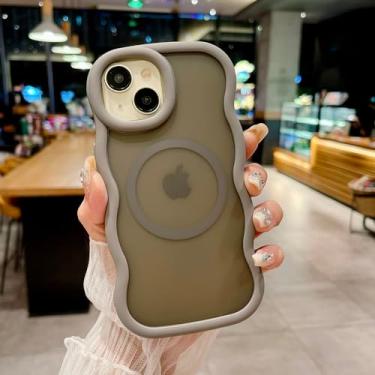 Imagem de Capa de telefone com moldura ondulada encaracolada projetada para iPhone 15, linda estampa de ondulação de água, TPU macio, ajuste fino, capa traseira para mulheres e meninas, cinza