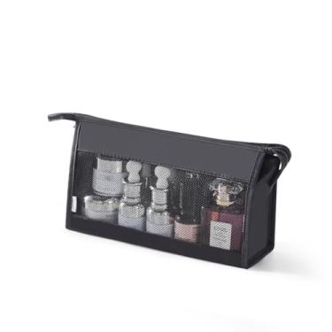 Imagem de Necessaire Feminina para Viagem com Bolso Interno e Tela – Grande, Espaçosa e Ideal para Cosméticos, Higiene, Shampoo e Perfumes (Preta)