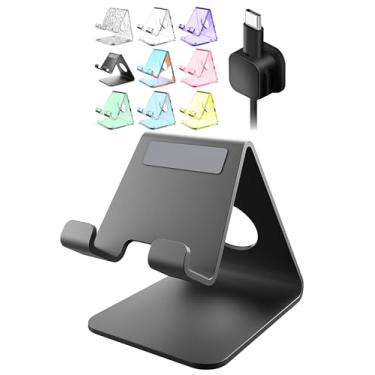 Imagem de TOPGO Suporte de celular para mesa, suporte de dispositivo, suporte, suporte de telefone de metal com coletivo de cabos para mesa de escritório, mesa de cabeceira compatível com iPhone 16 15 Pro Max e