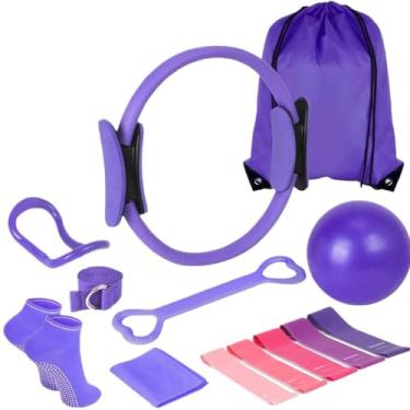 Imagem de Conjunto de pilates anel de bola home yoga bandas de resistência tamer acessórios esportivos(Roxo)