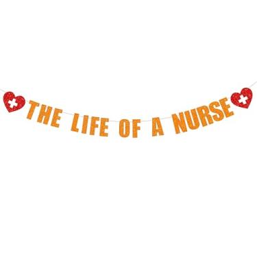 Imagem de Faixa pré amarrada a vida de uma enfermeira - decorações de festa de formatura de escola de enfermagem, ideias de tema de graduação de enfermagem laranja glitter