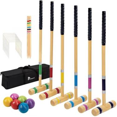Imagem de Conjunto de croquet Pointyard, marretas de madeira de 71 cm para 6 jog