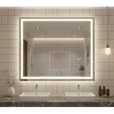 Imagem de Espelho Quadrado com Led 3 cores 40x40 Jateado Decorativo - Group Roya