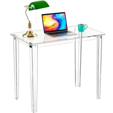 Imagem de solaround Mesa de acrílico, mesa de escrita moderna transparente para escritório em casa (transparente, pequena)