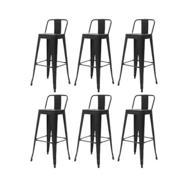 Imagem de Kit 6 Banquetas Industrial Tolix com Encosto, Aço Carbono, Preto Fosco, 76cm Altura - para Cozinha, Bar, Churrasqueira