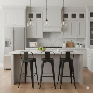 Imagem de Kit 3 BAnquetas Iron Tolix Industrial Preta com Encosto, 76cm - para Bar, cozinha, churrasqueira