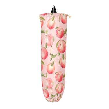 Imagem de Aquarela pêssegos em suportes de saco de plástico rosa, dispensador de saco de compras de pano, suporte de saco de plástico para armário, 1 pacote