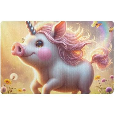 Imagem de TSENQUE Tapete de porta engraçado de porco unicórnio personalizado, decoração de varanda, tapete de sapato, impermeável, engraçado, tapetes externos, antiderrapante, 81 cm x 50 cm