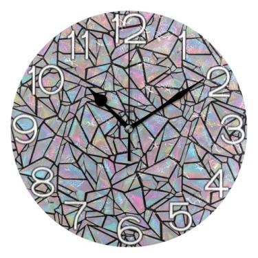Imagem de Relógio de parede analógico decorativo relógio de cozinha rústico operado a bateria, retrô moderno art déco decoração de parede fragmentos geométricos abstratos, cor arco-íris, 25 cm, ponteiros pretos