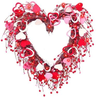 Imagem de Sggvecsy Guirlanda de Dia dos Namorados de 45,7 cm feita à mão em forma de coração com galhos rústicos artificiais para festa de casamento, decoração de escritório em casa