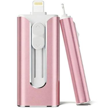 Imagem de Flash Drive de 128 GB para celular, cartão de foto para armazenamento de memória externa, faça backup e salve facilmente vídeos de fotos, pen drive USB 4 em 1 para telefone/pad/Android/PC