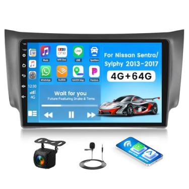 Imagem de [4G + 64G] Estéreo automotivo Android 15 para Nissan Sentra Sylphy 2013-2017 com carro sem fio CarPlay Android Auto, rádio automotivo com tela sensível ao toque de 10,1 polegadas com link espelhado
