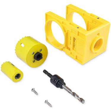 Imagem de Kit de instalação de fechadura de porta, kit de serra de furo de bloqueio para portas de madeira com modelo guia, serra de furo de 2,5 cm, serra de furo de 6,5 cm, broca de 0,6 cm e gabarito (A)