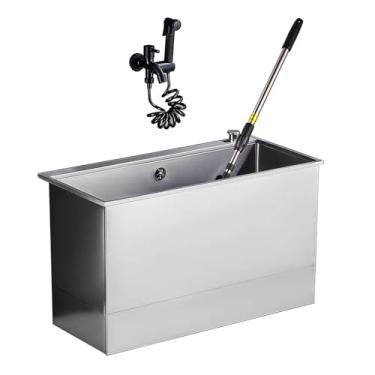 Imagem de Bacia de serviço de esfregão de aço inoxidável independente, pia de cozinha industrial, banheira de lavanderia de nível comercial, para bar de hotel, garagem, loja (67 cm/26,4 pol, pia + torneira)