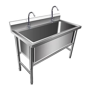 Imagem de Pia de cozinha autônoma, pia comercial de aço inoxidável, pia utilitária de aço inoxidável, com kit de drenagem e torneira, para restaurante, lavanderia (100 x 60 x 80 cm)