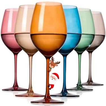 Imagem de comfit Conjunto de taças de vinho coloridas de 170 a 538 g, vidro colorido de cristal soprado à mão com haste para vinho branco e tinto, taça de vinho multicolor para Halloween, Ação de Graças, festa