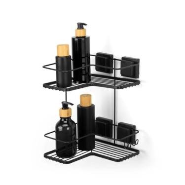 Imagem de Cantoneira Dupla Banheiro Organizador De Canto Suporte Porta Shampoo Sem Furo(Preto)