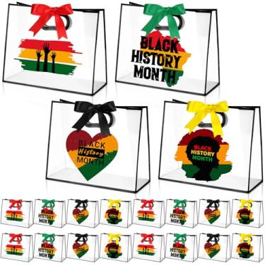 Imagem de Gersoniel 20 sacos de presente do mês da história negra com alças cortadas 30 x 25 x 12 cm, sacos plásticos transparentes reutilizáveis, saco de presente de festa afro-americana com fita para o mês da