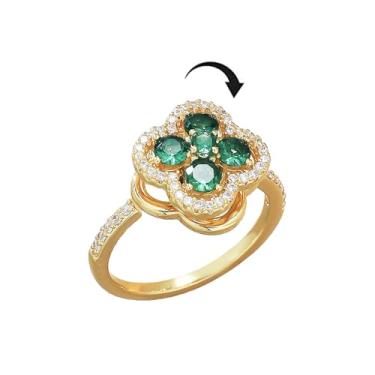 Imagem de Anel giratório de trevo de quatro folhas para mulheres, imitação de zircônia cúbica, flor da sorte, anel de ansiedade, empilhável, ajustável, aberto, alívio de estresse, bijuteria elegante irlandesa