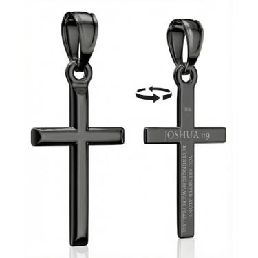 Imagem de ZENLUNANO Colar com pingente de cruz com versículo da Bíblia - Aço inoxidável 316L de alta qualidade, design polido elegante, agradável à pele, joia cristã para homens e mulheres, Medium, Aço
