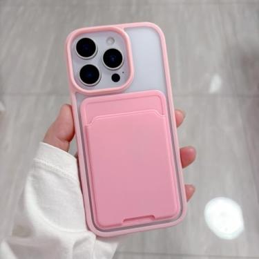 Imagem de HTVJFXCapa porta-cartões colorida para iPhone 15 Plus com compartimento para cartões, proteção contra impactos e bordas reforçadas (para iPhone 15 Plus/Rosa)