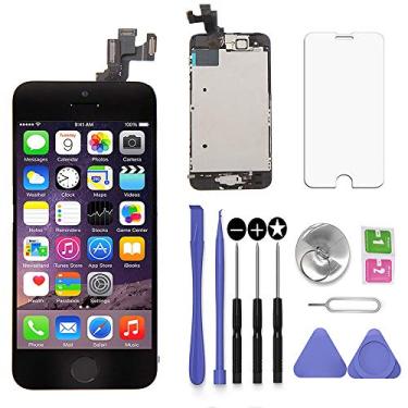 Imagem de SNIDII Substituição de tela preta para iPhone SE 10.2 cm com fone de ouvido e câmera montagem completa 3D Touch LCD Display digitalizador moldura substituição com kit de ferramentas de reparo,
