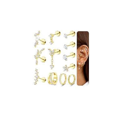Imagem de LOLIAS Brincos de cartilagem hipoalergênicos para mulheres, costas planas, 16G, 18G, 20G, brincos de cartilagem, brincos de aço cirúrgico para orelhas sensíveis, conjunto de brincos de argola de aço