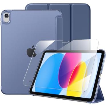 Imagem de Massten Capa para iPad (A16) 11ª geração 2025 com protetor de tela, capa para iPad 10.9 polegadas 2022 linda fina rígida translúcida traseira totalmente protetora com três dobras, azul, cinza