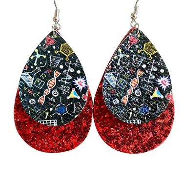 Imagem de Brincos engraçados de couro em camadas para professores pendentes Apple Pencil Glitter Lágrima Aprendizagem Assunto para Mulheres Meninas Apreciação Professor Leve Graduação Estudante Joias, Couro, couro