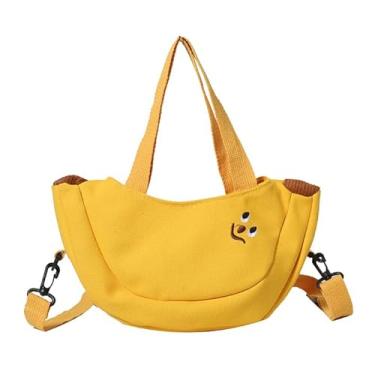 Imagem de Bolsa tiracolo feminina de lona de frutas fofa, bolsa de ombro, casual, versátil, portátil, diária, Amarelo, Medium, Mochila casual