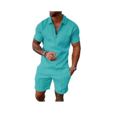 Imagem de Conjunto De Camiseta E Shorts Masculinos Pretos, T-Shirt Esportiva De 